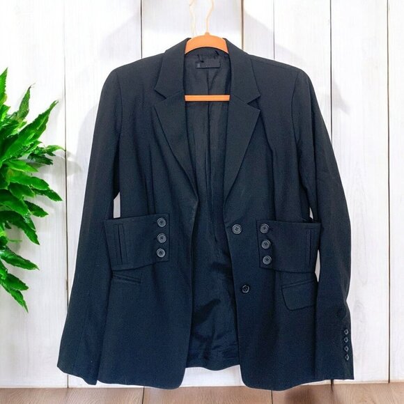 Karl Lagerfeld Black Tailored Blazer With Military Button Detail Size Medium - Picture 5 of 6